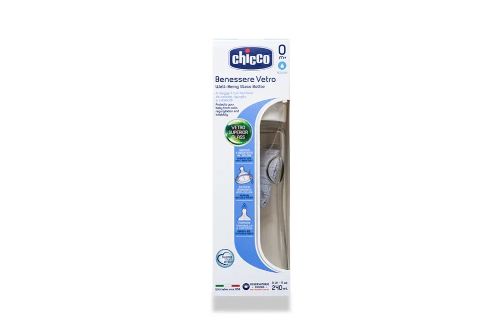 Կերակրման շիշ ապակե 240 մլ ծծակով Chicco